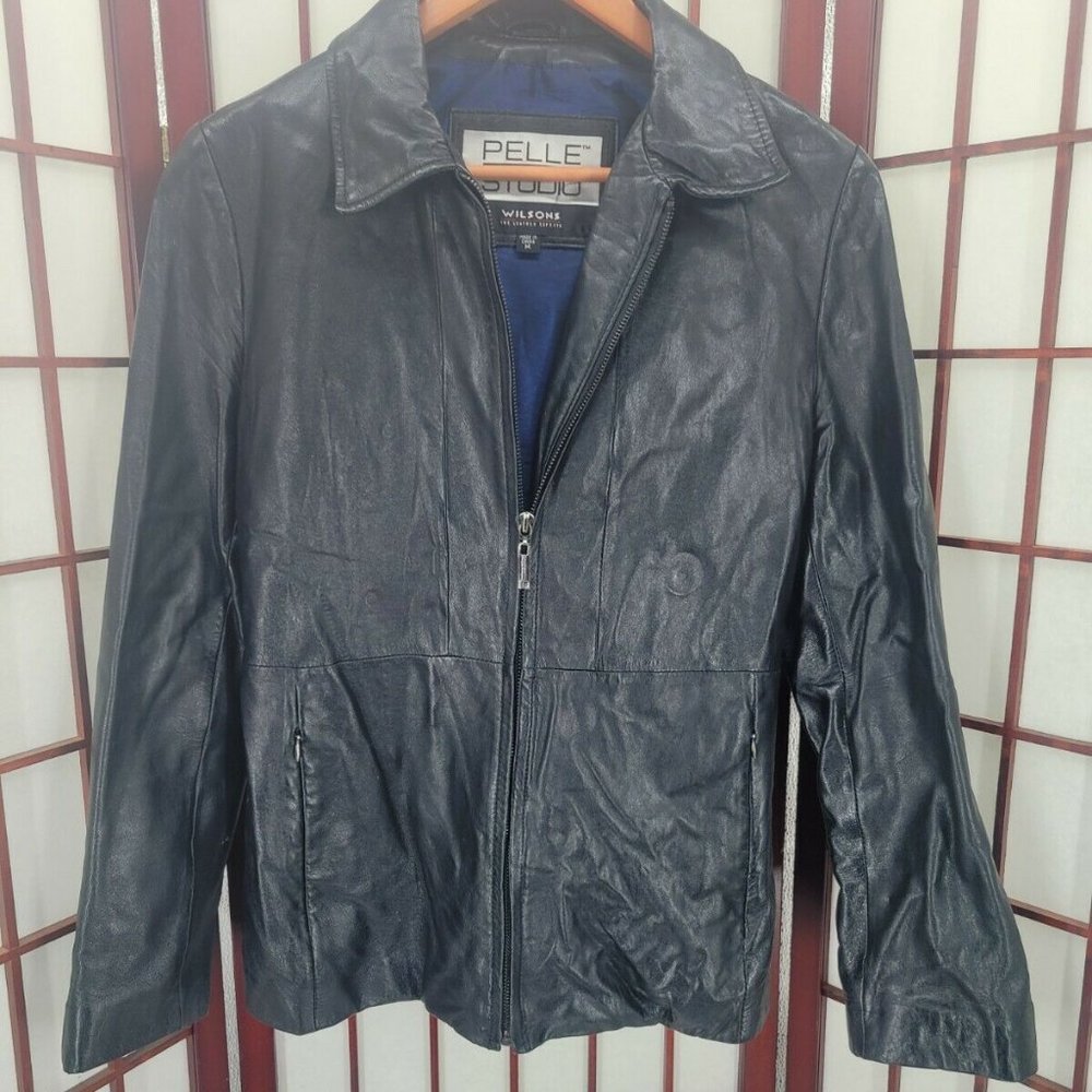 Wilson Leather Pelle Studio Women's Genuine Black Leather Jacket Blazer ~ Size m